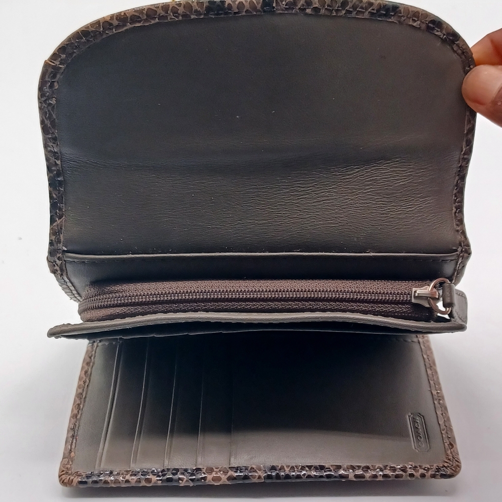 Coach Leather Snakeskin Embossed Tri-Fold Wallet - Picture 5 of 9